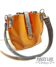Load image into Gallery viewer, Natural Faux Leather and Gray/Blue Accented Shoulder Bag
