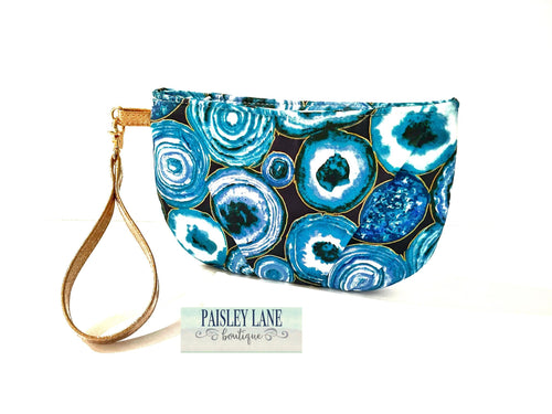 Pleated Clutch with Removable Wristlet Strap - Aqua Geode