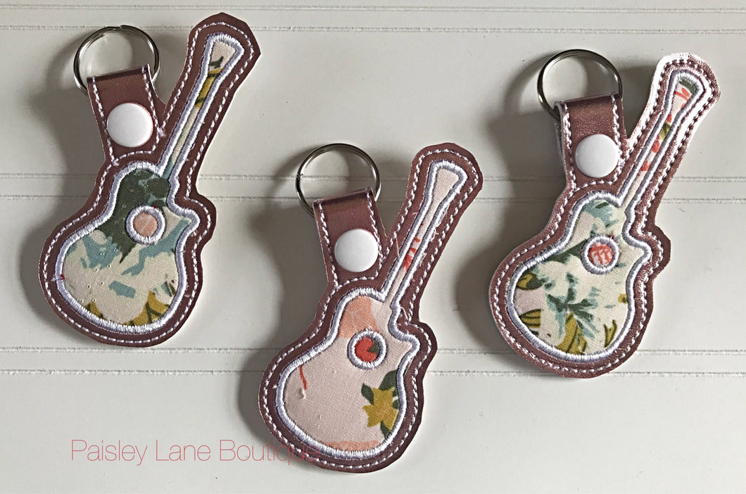 Pink Floral Guitar Keychains